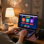 Engaged player using wala88 online casino platform with inviting home setup