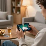 Engaging with the SC88 app on mobile for an exciting online poker game at home.