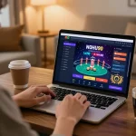 Engaging gaming moment showcasing NOHU90 online casino on laptop with lively user interaction.