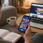 Player engaging with the 789win mobile app, strategizing for online gambling success on their smartphone.