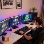 Engaging player experiences strategic gameplay on vk88 online casino setup with multiple screens.