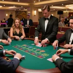 Engaged players at a blackjack table in a Las Vegas casino, showcasing the thrill of MB66 gaming.