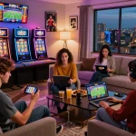 Players enjoying the QE8 online betting platform in a vibrant home setting, illustrating the thrilling gaming experience.