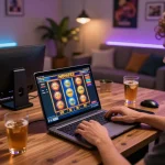 Nohu52 player spinning reels on vibrant online slots with cozy home decor