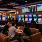 Check live kèo nhà cái updates in an exciting sports betting lounge.