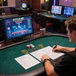 Engaging poker gameplay setup at HITCLUB, featuring strategic notes and vibrant screens.