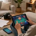 Engaging in live casino gameplay on 13Win from a cozy home setting, showcasing immersive online betting experience.