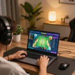 Experience the thrill of Đá gà thomo with live matches streamed on a laptop, highlighting online gambling excitement.