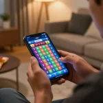 Engaging in lô đề online betting through a smartphone in a cozy home setting.