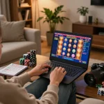 Engaging moment on the laptop showing 789win link access for online casino gaming strategies.