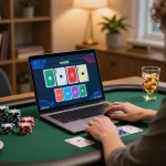 Engaging in an online poker game on Sunwin platform with vibrant screen display and cozy environment