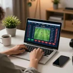 Cacuocbongda user placing bets online while enjoying a relaxed home setup.