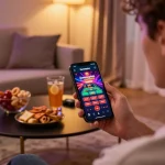 Engaging gameplay action on Zumospim casino app while enjoying home comfort