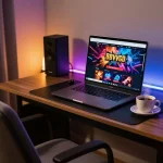 Engaging online gaming session on 88vvgo with vibrant LED lights illuminating a cozy workspace.