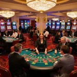 Nohu90 players engaging at a vibrant casino floor with games and lively atmosphere.