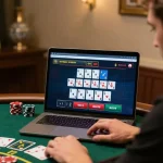 Player strategizing in lc88 online blackjack game on laptop at home