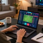 Engaging sports betting session showcasing ty le keo nha cai on a laptop screen with dynamic odds.