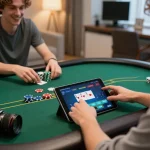 TWIN68 players strategizing during an engaging online poker game on a tablet at home