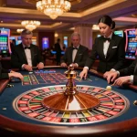Experience TT88 strategy with players engaging around a roulette table in a luxury casino setting.