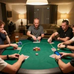 Socolive players enjoying poker night, showcasing strategy and social interaction in a stylish home.