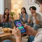 Engaged player using the FIVE88 casino app on smartphone in a cozy living room.