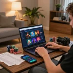 Engaging with O8 online casino gaming while enjoying a cozy home atmosphere.