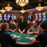 Players enjoy thrilling blackjack action at qq88 casino, showcasing strategic gameplay in vibrant casino atmosphere.