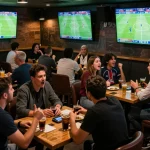 Join the excitement of trực tiếp bóng đá psg as sports fans actively engage in betting strategies during live matches at a bustling venue.
