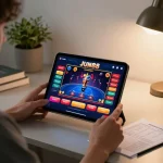 Engaging with the Jun88 casino app on a tablet, showcasing strategic online gameplay.