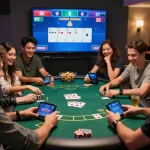 Friends enjoying a lively poker night with twiin68 online gaming platform, showcasing competitive spirit and camaraderie.