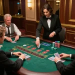 Players engaging in strategic blackjack gameplay at SC88 casino, vibrant setting with live dealer action.