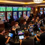 Betting enthusiasts analyzing kết quả bóng đá in an exciting casino sports betting area