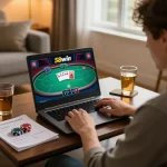 Experience online poker gameplay at 58win from a cozy home setup with strategic notes