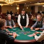 Play blackjack at cloud-africa with players engaged in an intense game, showcasing strategic gameplay.