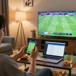 vb88 user actively engaging in online sports betting while watching a live match with excitement
