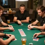 fc88k players strategizing during intense poker game at home with chips and cards
