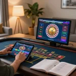 Engaging in online gambling at trang chủ fun79 with live dealer games on tablet in cozy atmosphere
