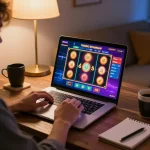 Player enjoying an online gaming experience with VB88, showcasing vibrant slot machine graphics.