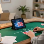 BCX88 player strategizing during an engaging online poker game on a tablet in a cozy home setting.