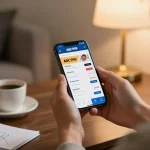 Mobile betting on ABC999 app in a cozy home setting, engaging in strategic online gambling
