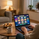 Engaging home setup with a player using 789win for online slots on their laptop.