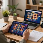 Player enjoying the rikvip online casino experience on a tablet in a cozy home office