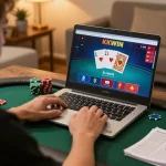 Player engaged in a KKWIN online poker game, showcasing strategic gambling from the comfort of home.