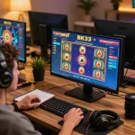 Engaging online gaming experience at BK33 with multiple screens showcasing vibrant casino games.