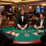 Players strategically placing bets at va88 blackjack table in an upscale casino setting