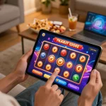 Terlibat dalam slot gacor hari ini di tablet, grafik berwarna menampilkan kombinasi kemenangan di suasana rumah yang nyaman.