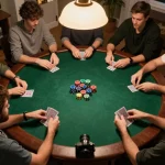 Net88 players enjoying a thrilling poker night with vibrant chips and intense gameplay