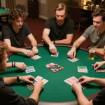 Players enjoying a home poker night, decoding strategies in giải mã số học.