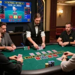 Players engaged at LC88 baccarat table showcasing strategic gameplay and excitement in an upscale online casino