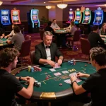B52Club poker players strategically placing bets at a vibrant casino table